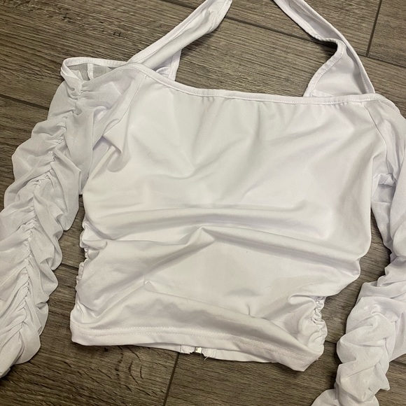 WHITE RUFFLE CORSET HALTER NECK TOP - Picture 5 of 5